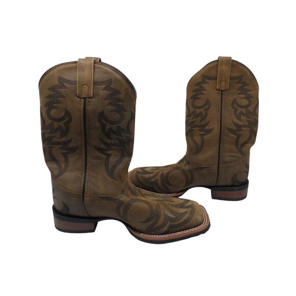 Laredo Men's 10" Cowboy Square Toe Leather Western Boots Tan/Brown Size 9D - Picture 6 of 8